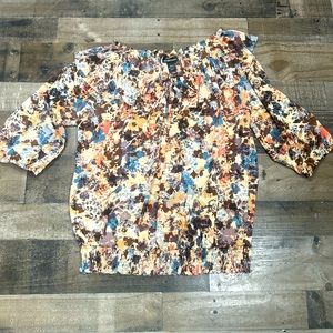 Lane Bryant Floral Pink & Brown Top with Ruffle Collar Size 18/20